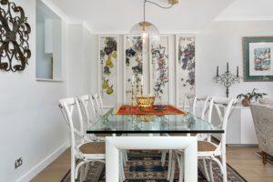 Design ideas for a mid-sized contemporary open plan dining in Sydney with white walls, light hardwood floors and no fireplace.